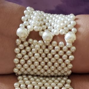 VTG 70's Faux Pearl Beaded Button Cuff Bracelets